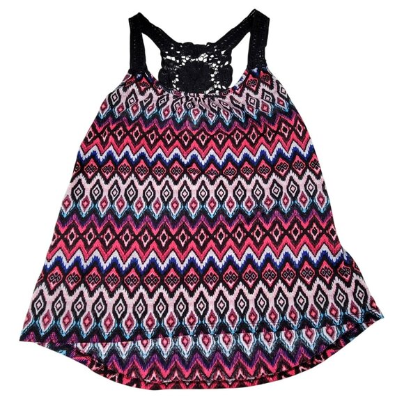 Striped Tank Top with Lace Design Racer Back Black Red Size Junior M 7-9 JH1185 - Picture 1 of 4